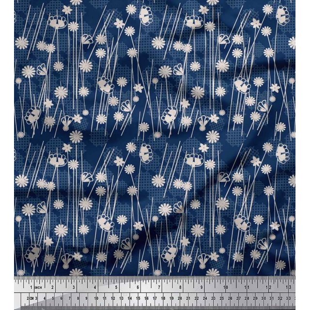 Soimoi Rayon Fabric Geometrical Check & Aster Floral Print Sewing Fabric Yard 42 Inch Wide