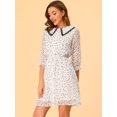 thumbnail image 4 of Unique Bargains Robe à Manches 3/4 à Volants avec Col Rabattu et Imprimé Étoiles et Pois pour Femmes, 4 of 4