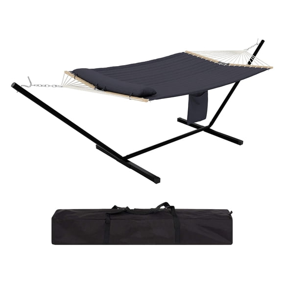 QinaQin Double Hammock with Hardwood Struts and Nylon Rope, 12-Foot Large Hammock with Support Frame, Maximum Weight Capacity 450 Lbs