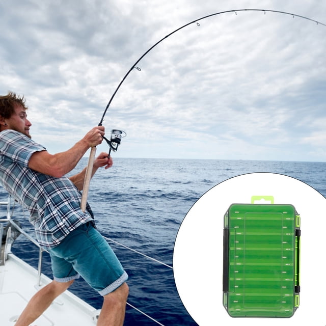 pitrice Boîte de Pêche Rangement Attirail Leurre Appât Conteneur Double Face Compartiments Organisateur Sac à Dos Outils Accessoire Capacité Vert Vert