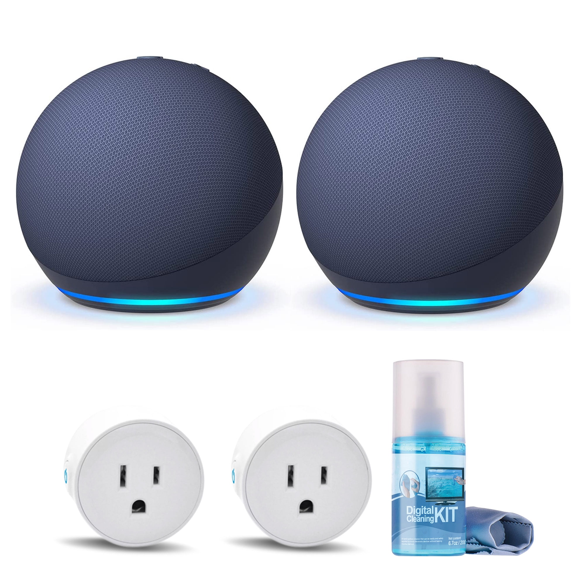 2-Pack Echo Dot (5th Gen, 2022 Release) (Deep Sea Blue) with 2-Wifi Smart Plugs and Cleaning Kit