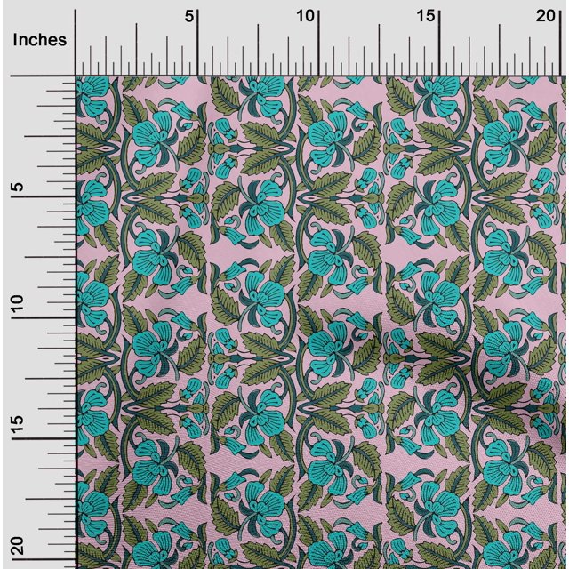 oneOone Cotton Cambric Fabric Leaves & Floral Block Decor Fabric Printed BTY 56 Inch Wide