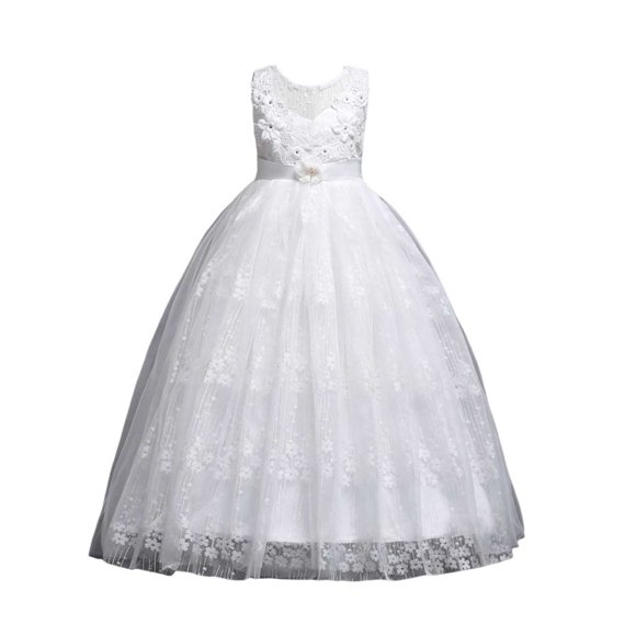 Miluxas Girls Princess Dress Kids formal Dress Ball Gown Pageant Wedding Party Dresses for Girls White 7-8Years