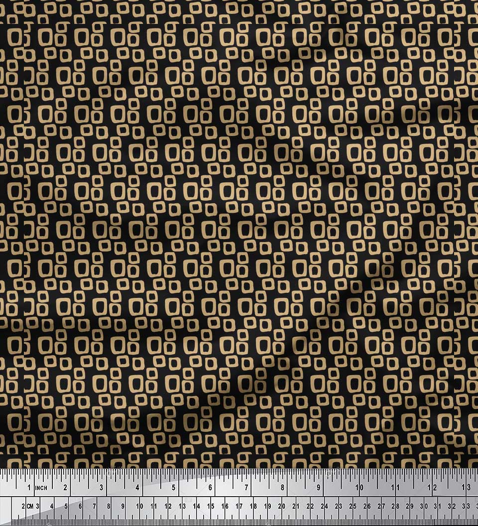 Soimoi Black Velvet Fabric Square Geometric Print Fabric by the Yard 58 Inch Wide