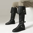 thumbnail image 2 of Knee High Motorcycle Riding Boots for Women Vintage Buckle Low Heel Mid Calf Combat Work Tall Boots, 2 of 7