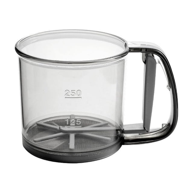 Fine Mesh Sieve With Clear Measuring Markings 125 ml and 250 ml Capacity Semi-Automatic Rotary Handle Stainless Steel Mesh Baking Tool for Flour Cocoa Powder