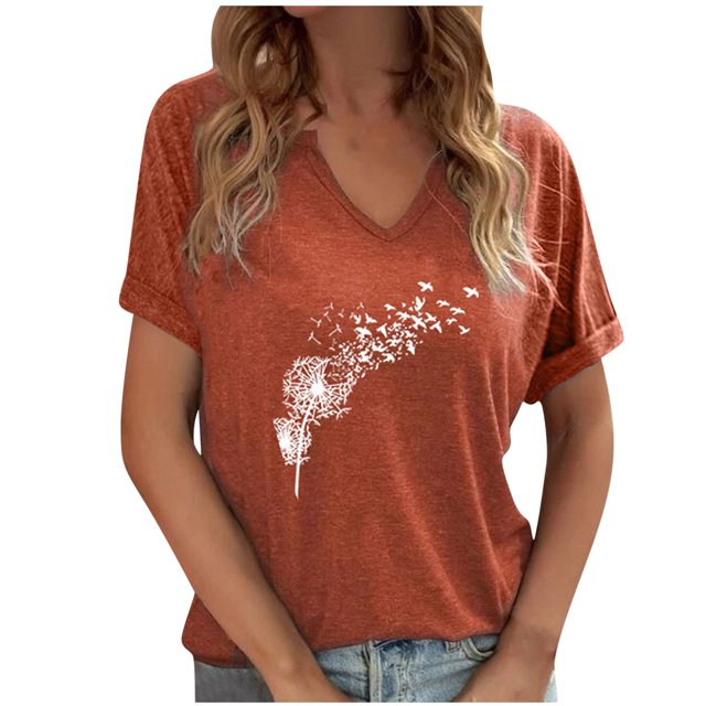 Birdeem Chemisiers Chemises T-Shirts Hauts à Manches Courtes Imprimés à Col en V Décontractés pour Femmes