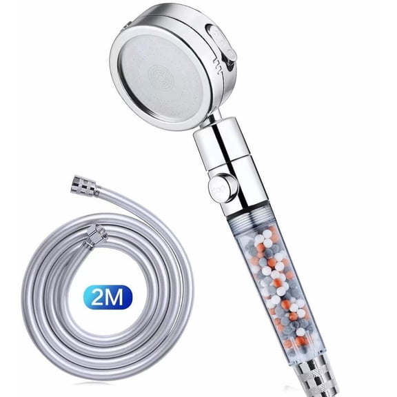 Shower Head, Hand Shower 4 Jet Types, Universal Shower Head With 2m Pvc Hose, With Stop Button, Water-Saving, With Limescale Filter And Ion Filter