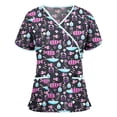 thumbnail image 1 of Heliisoer Short Women Sleeve V-neck Tops Working Uniform Cartoon Print Blouse, 1 of 3