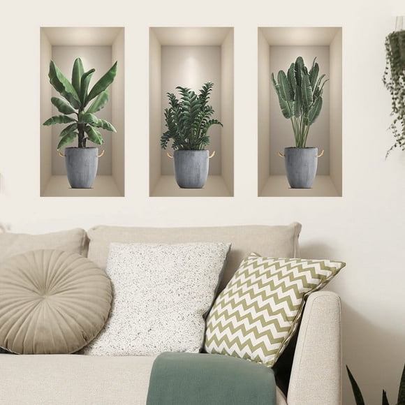 Wall Sticker Decorative Plants Decal | Self-Adhesive Removable Home Decor | Glossy Faux Plants Wall Art for Living Room Bedroom