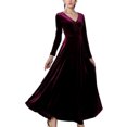 thumbnail image 1 of MAWCLOS Robe Femme Ligne A Manches Longues Robes Maxi Col en V Confortable Fête Couleur Unie Rouge Vin 3TG, 1 of 2