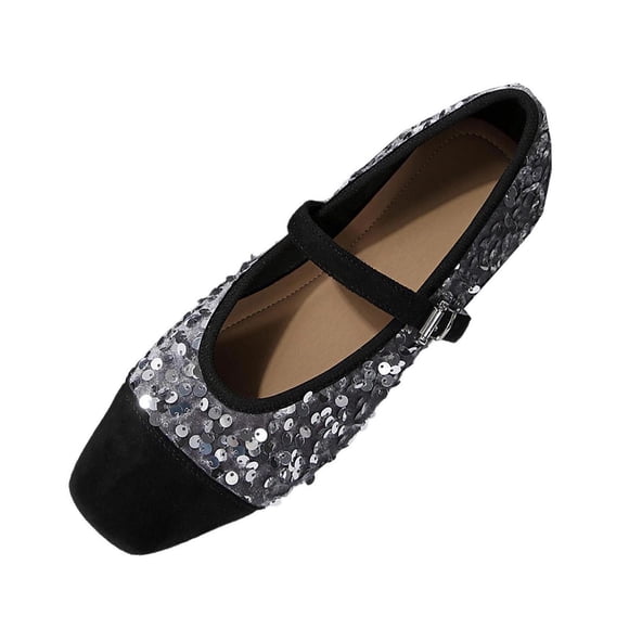 Loafers For Women with Glitter Upper and Adjustable Strap, Casual Mary Jane Flat Shoes with Soft Sole for Everyday Wear