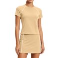 thumbnail image 2 of Sentmoon Ensemble Jupe Femme Courte Taille Haute Jupe Mini Femme Active Couleur Unie Manches Courtes Col Rond Coupe Régulière Jupes Mini pour Détente et Sommeil P-2TG, 2 of 7