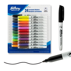 Hilroy Permanent Marqueurs, marqueur permanent, encre à faible odeur, point fin, couleurs assorties, paquet de 24