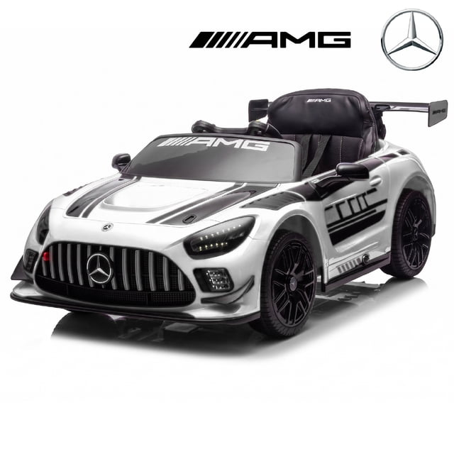 Licensed Mercedes-AMG GT3 24V Kids Ride-On Racing Car with Premium Leather Seat, High-Speed Performance 24V Power Wheels, Motorized Track Toy with Parent Remote, White