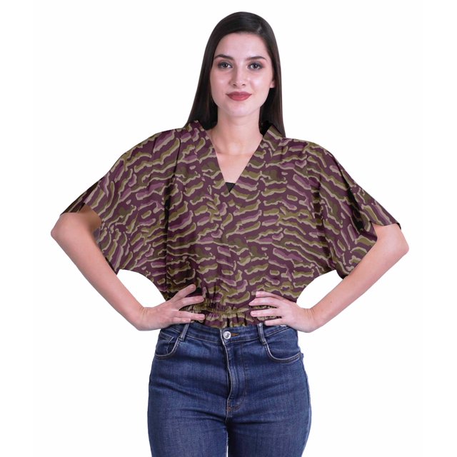 Moomaya Hauts Cache-Cœur pour Femmes Imprimés Taille Élastique Manches Boxy Blouse Cache-Cœur Décontractée