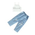 thumbnail image 1 of Toddler Girl Clothing Set Letter Print Camis Tops+Ripped Elastic Waist Jeans 2pcs Summer, 1 of 6