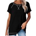 thumbnail image 1 of Timegard Hauts pour Femmes Décontractés Amples Confortables Col Rond Manches Courtes Fente Latérale Hauts T-Shirt Mode Été, 1 of 6
