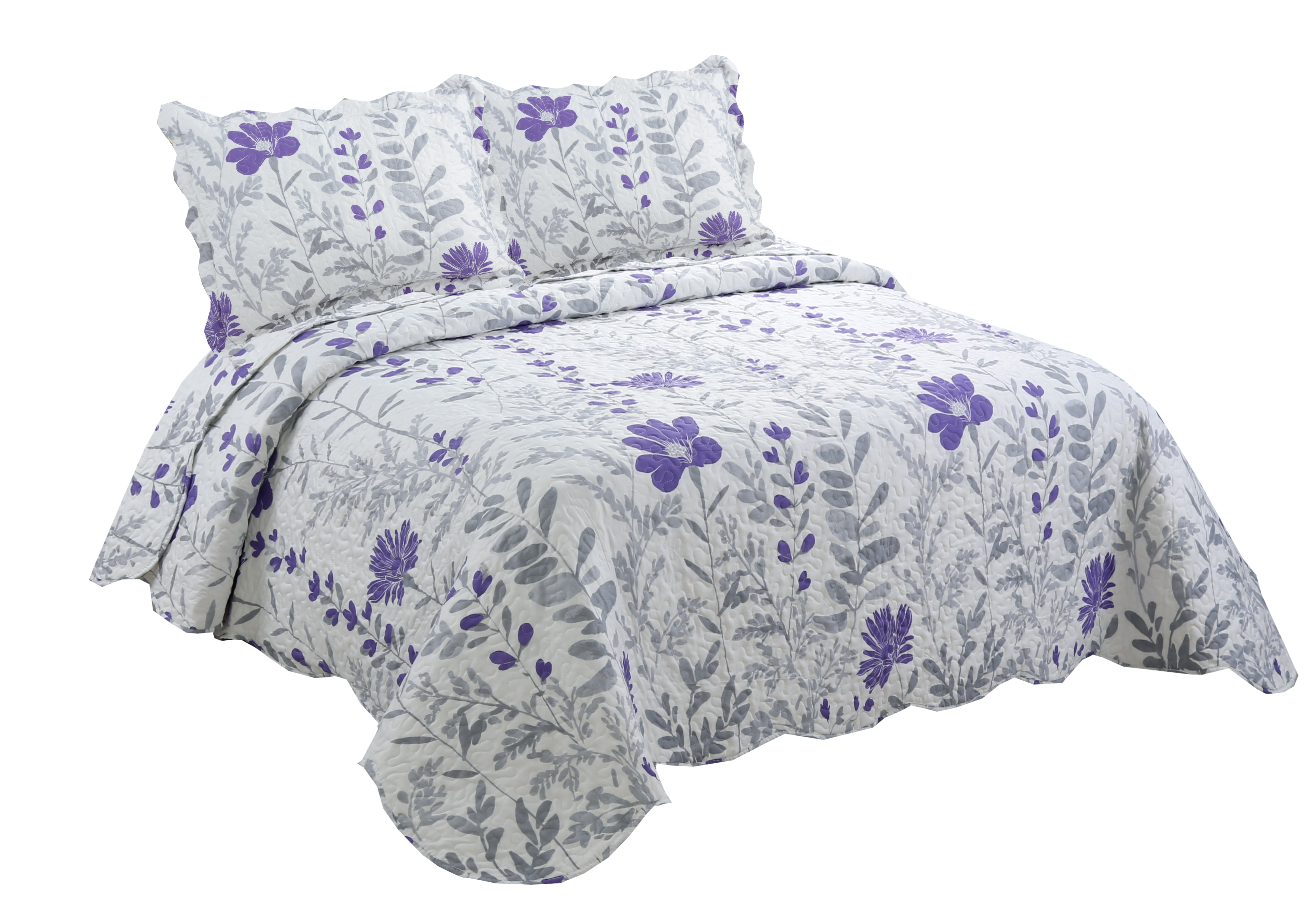 Marina Decoration Couvre-lit imprimé riche, couvre-lit ultra doux pour l'été, ensemble de literie avec housse matelassée, motif floral violet moderne