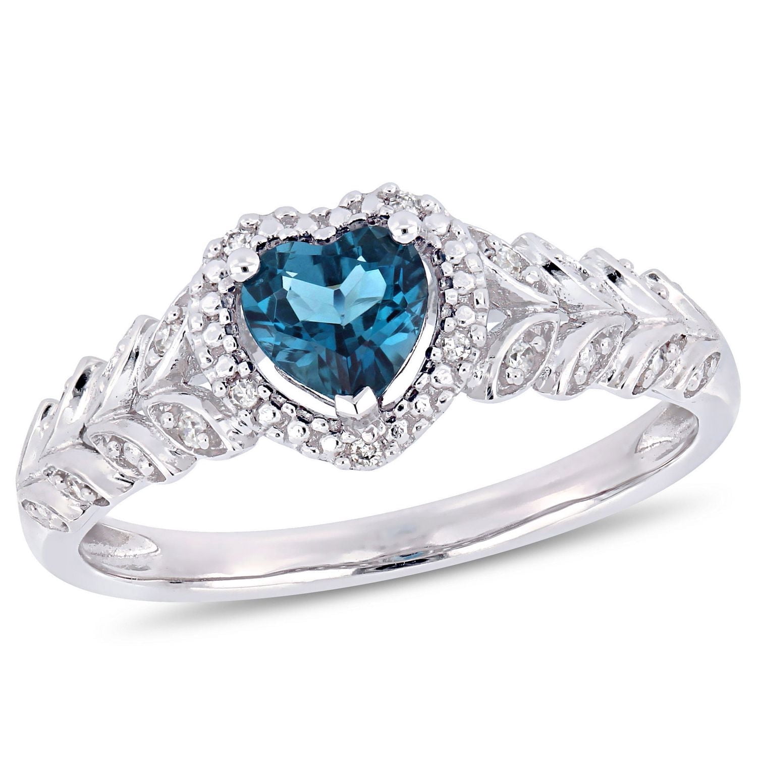 Tangelo 1/2 Carat T.G.W. London-Blue Topaz and Diamond-Accent 10K White Gold Halo Heart Ring