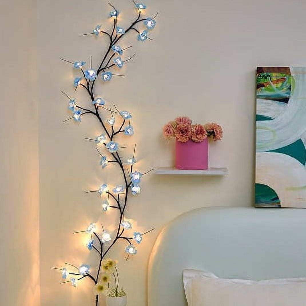 UsTZtai LED Rattan Lights Branches Simulation, Romantic Ambient Lighting for Bedroom Wall, Indoor Decorative String Lights