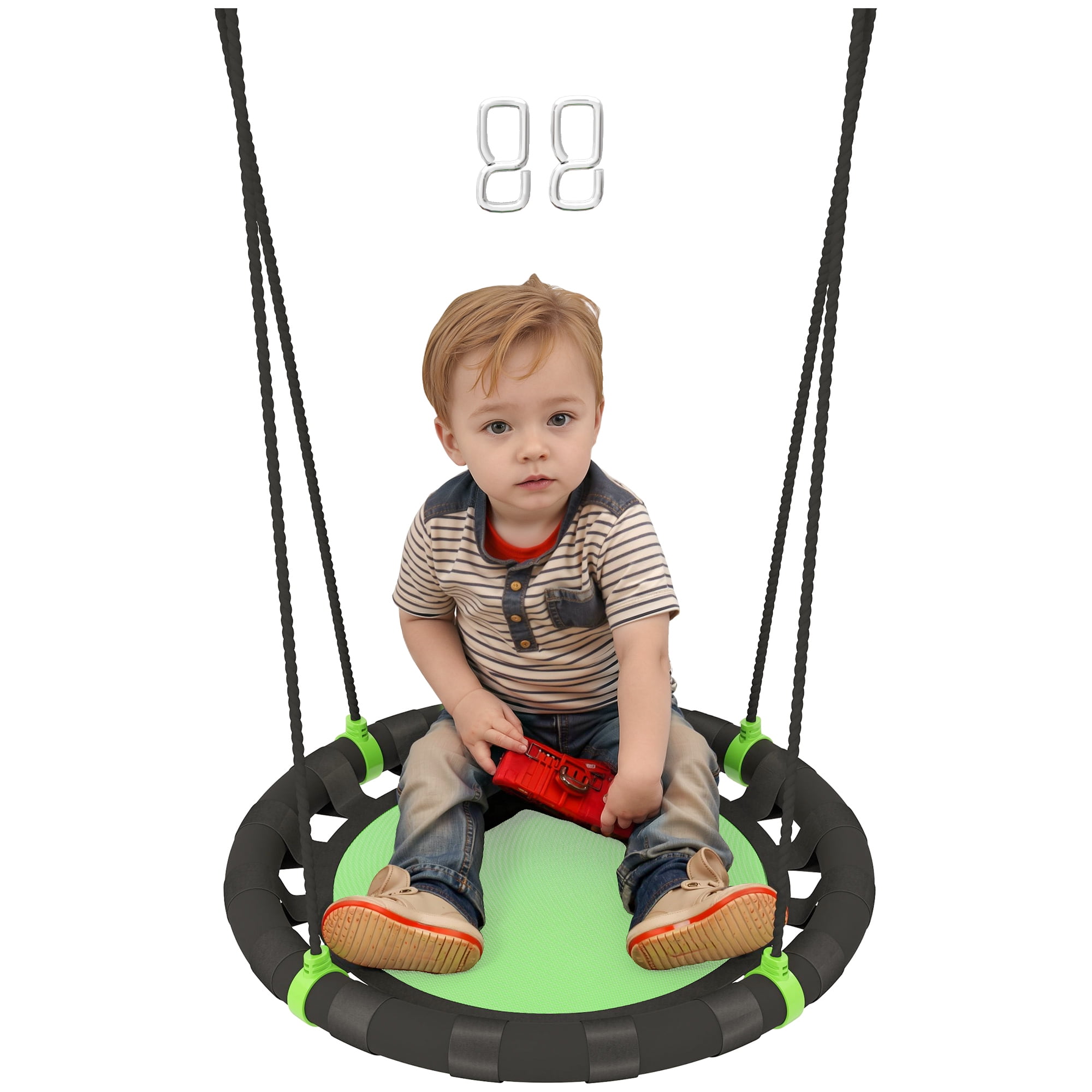 Qaba Saucer Tree Swing for Kids, 24 inch Round Flying Swing Seat, Green