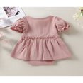 thumbnail image 4 of Newborn Baby Girl Cotton Romper Dress Short Sleeve Solid Color Button Tutu Bodysuit Infant Summer Basic Dress, 4 of 9
