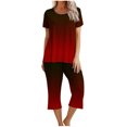 thumbnail image 2 of Offre Hebdomadaire d'Été Iumwxz Pyjamas Décontractés et Fluides Ensembles Deux Pièces pour Femmes Dégradé Graphique Col Ras du Cou Manches Courtes Taille Élastique Pantalon Court Ensembles Deux Pièces pour Femmes Cadeaux de Vacances, 2 of 9