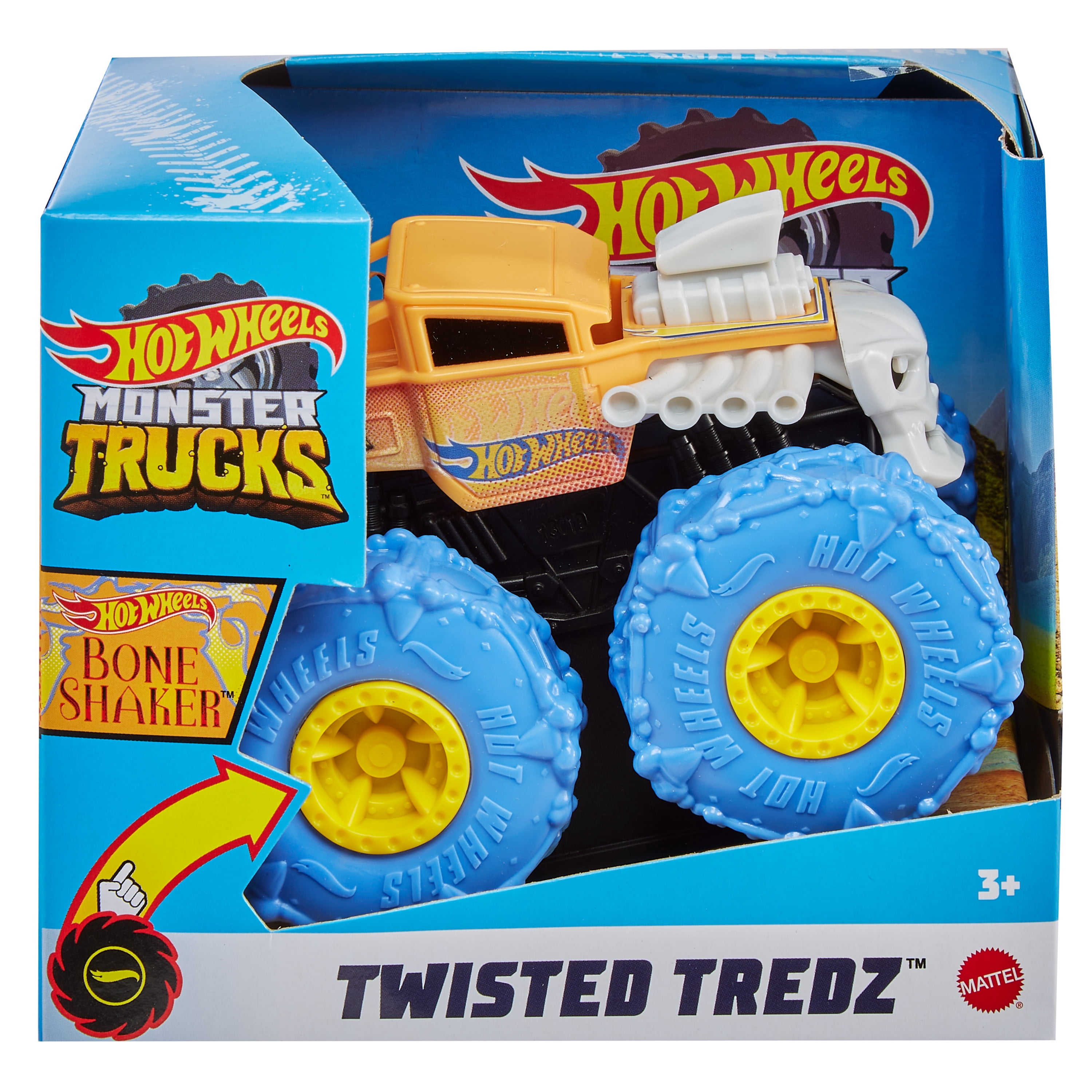 Hot Wheels Monster Trucks 1:43 Scale Rev Tredz Vehicle Bone Shaker with Friction Motor