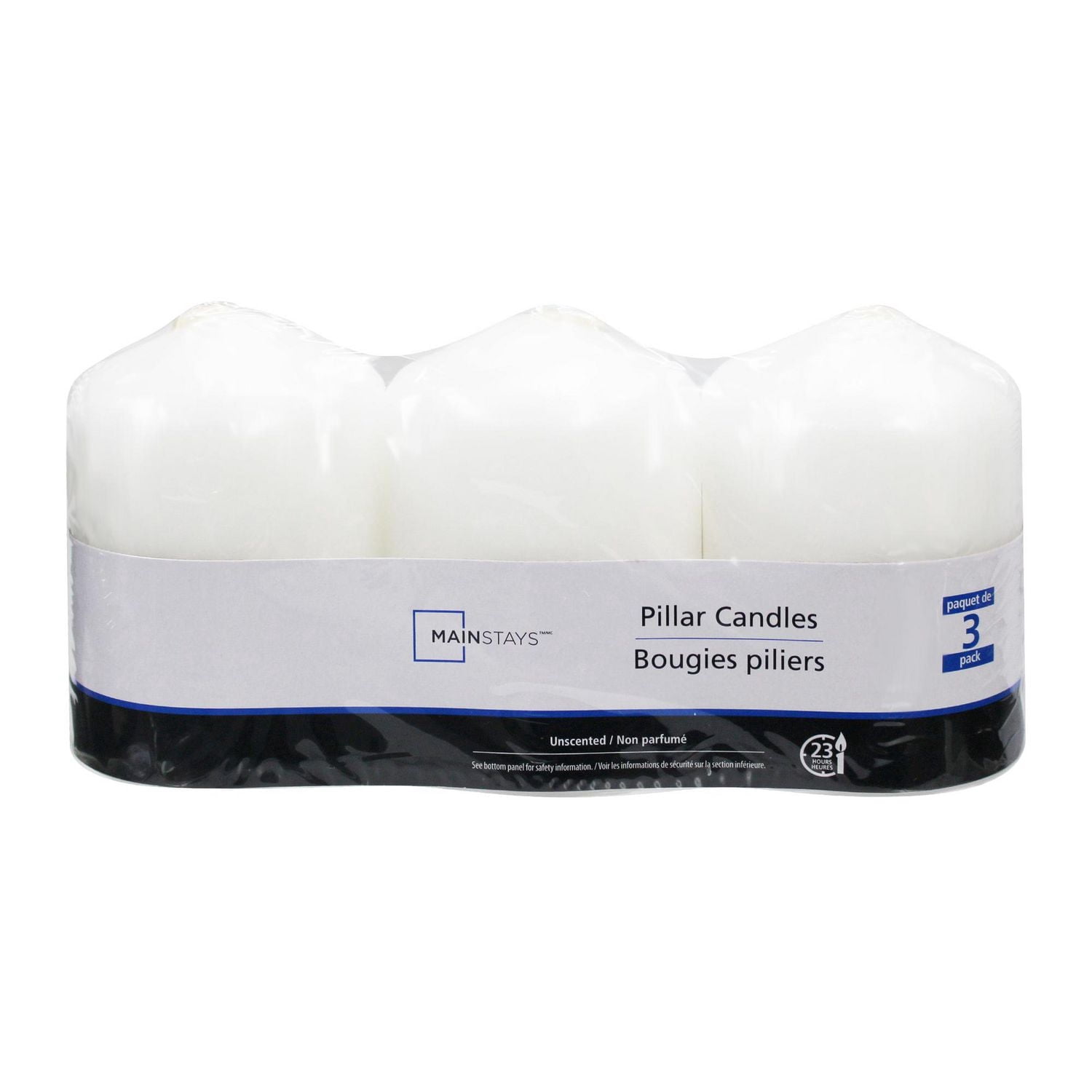 Mainstays 3PK bougies piliers blanc, non parfumé