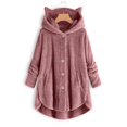 thumbnail image 3 of WEIYLL Womens Fleece Jacket Velvet Cat Ear Hooded Soild Patchwork Button Plush Watermelon Red Winter Coats Size M, 3 of 4