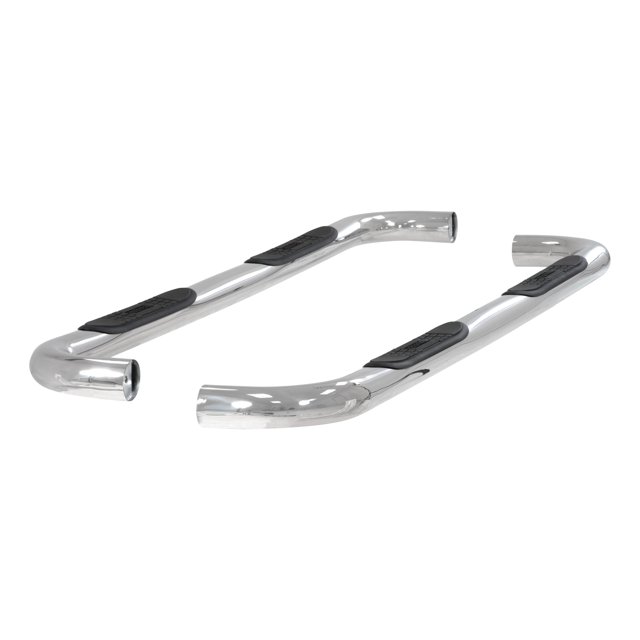Aries 204009-2 Nerf Bar With Step Pads; 3 Inch Round Bent; Polished; Stainless Steel; Without End Caps; Frame Body Mount Bolts
