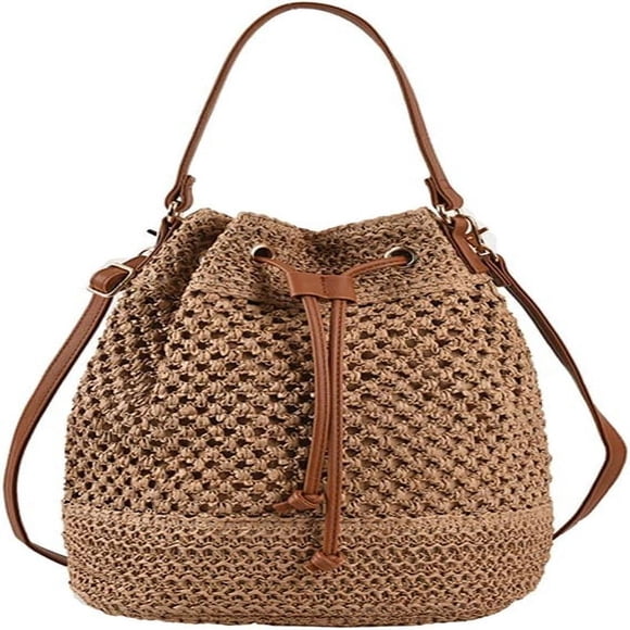 CHOK Straw Bag for Women Beach Tote Bag Straw Purse Drawstring Bucket Bag Shoulder Woven Crossbody Handbag Summer Beach Bag