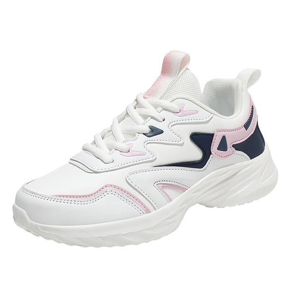 Dsscvnef Women's Sneakers Thick Soled Casual Leather Dad Shoes Comfortable Lightweight Fashionable Walking Footwear