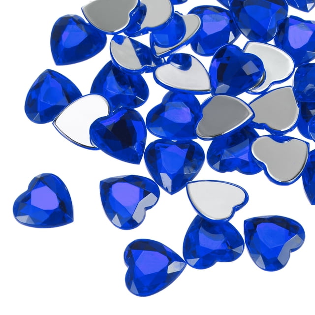 Unique Bargains 40 Pcs Acrylic Flat Back Rhinestones 20mm/0.8 Inch Heart Artificial Gemstone for Crafts Jewelry Making Deep Blue