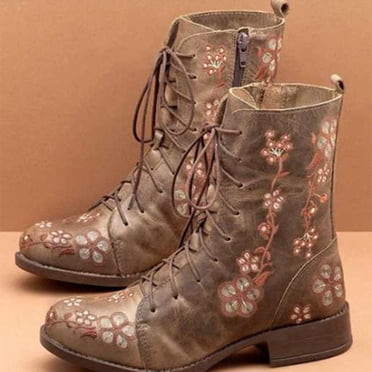 Liquidation! Aqestyerly Bottes d'Hiver pour Femmes Bottes Imprimées et Brodées pour Femmes au-Dessus du Pied Bout Rond Bottines Épaisses