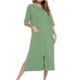 thumbnail image 2 of Zip Up Robe for Women Long Housecoat Soft Nightgown with Pockets, 2 of 6