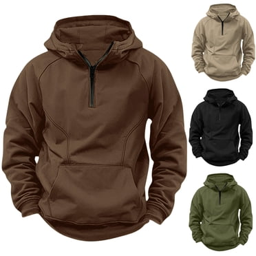Quarter Zip Hooded Sweatshirt Men - Lightweight 1/4 Zip Hoodie Pullover - Male Winter Travel Solid Color Long Sleeve Sweatshirt with Hood