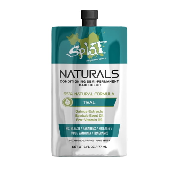 Splat Naturals Coloration Semi-Permanente Teal 6 fl. oz. 95 % Teinture Naturelle Formule Dure jusqu'à 30 Lavages Vegan & Sans Cruauté Couleur Semi-Permanente