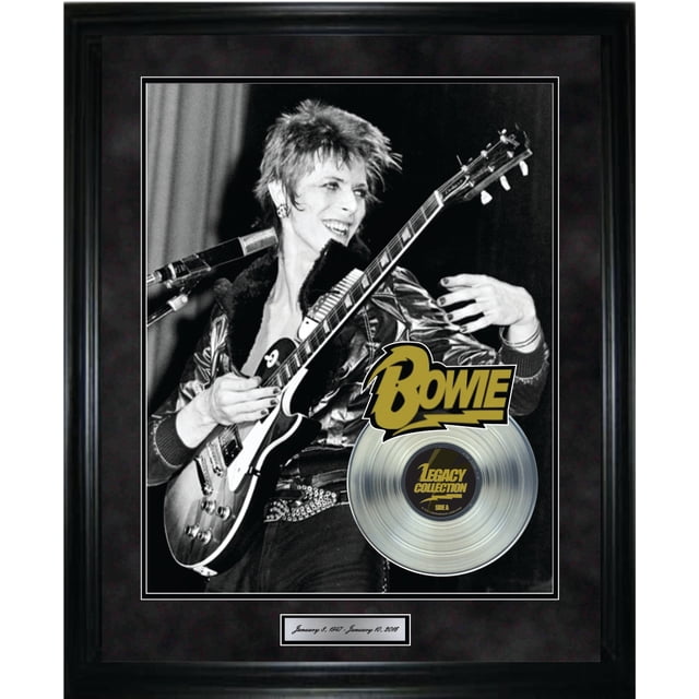 David Bowie Playing Guitar Framed With Platinum LP