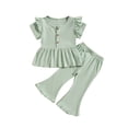 thumbnail image 1 of Plebaso Baby Girls Solid Color Ruffled Sleeve Round Neck Tops Elastic Waist Trousers Two-Piece Set Kids Casual Clothes, 1 of 7