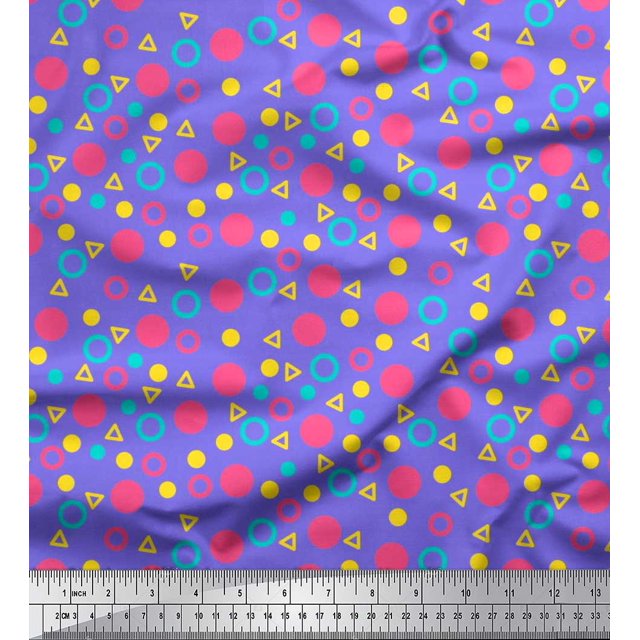 Soimoi Velvet Fabric Circle,Dot & Triangle Geometric Print Fabric by The Yard 58 Inch Wide