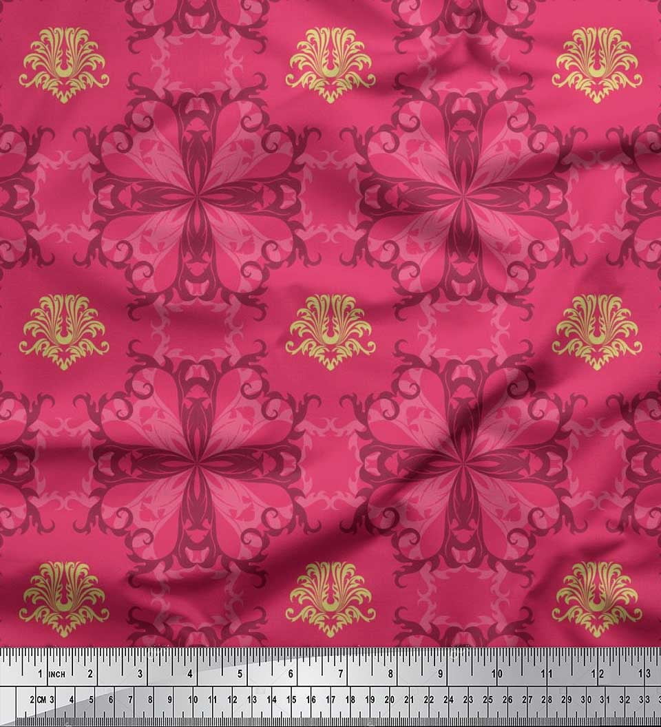 Soimoi Viscose Chiffon Fabric Filigree Damask Print Sewing Fabric Yard 42 Inch Wide
