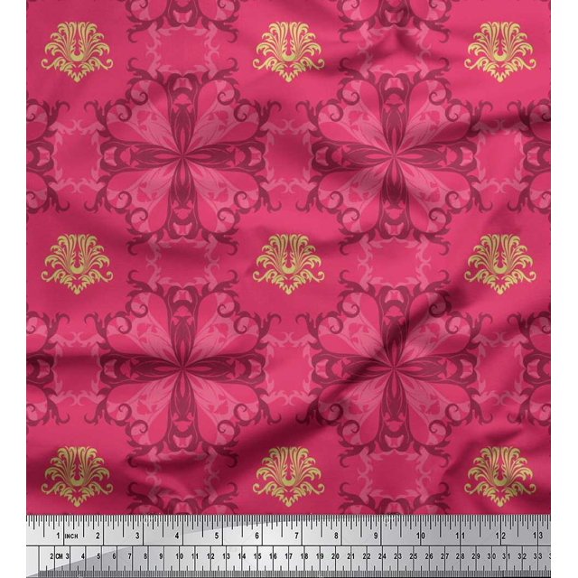 Soimoi Cotton Duck Fabric Filigree Damask Print Sewing Fabric Yard 42 Inch Wide