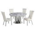 thumbnail image 1 of Round White Marble 5pc Dining Set with Silver Stainless Steel and 4 Chairs, 1 of 4