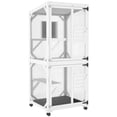 thumbnail image 1 of PawHut Maisonnette Extérieure pour Chat, Grand Catio avec Roues, Coffre de Repos, Blanc, 1 of 10