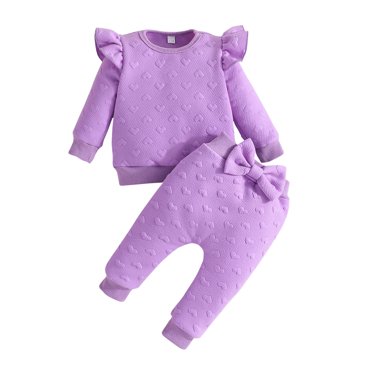 Besolor Baby Girls Fall 2 Piece Outfits Cute Ruffle Crewneck Long Sleeve Tops and Bow Pants Sets Kids Clothes