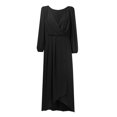 thumbnail image 4 of Robes pour Femmes en Chiffon Col en V Manches Longues Plissées Longueur Midi Maxi Robe Noire TTTG, 4 of 5