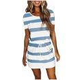thumbnail image 1 of Bigersell Robes Fluides pour Femmes Offres Femme Col Rond Manches Courtes Mini Robe T-Shirt Style D-16 Robes de Cocktail Robes d'Été Régulières, Bleu P, 1 of 4