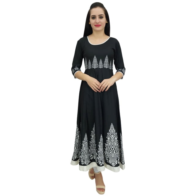 Bimba Kurti Ethnique Décontracté Noir Long Anarkali Designer Kurta Imprimé Numériquement-8
